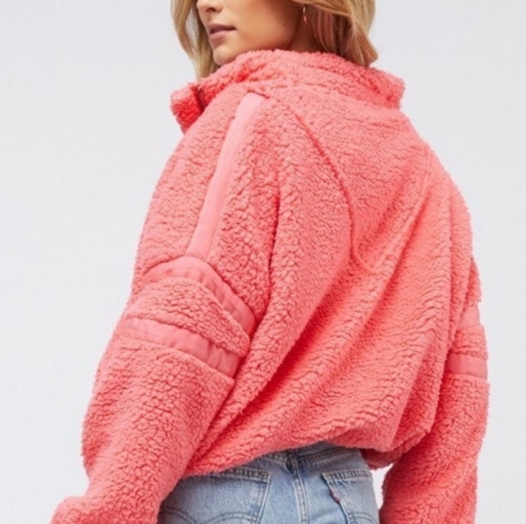 Davi & Dani Oversized Neon Pink Solid Long Sleeve Half Zip-Up Jacket - Picture 3 of 10